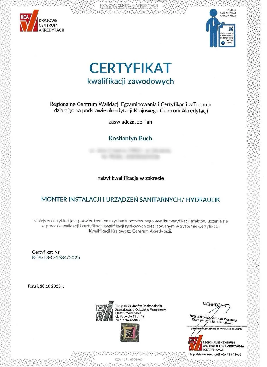 Certyfikat kwalifikacji zawodowych